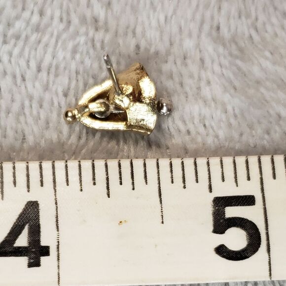 Gold tone bell earnings with rhinestone, pierced - Picture 3 of 3